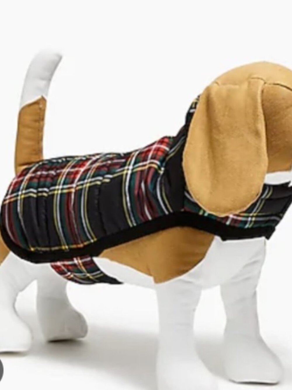 NWOT J. Crew Plaid Puffer Dog Coat in Red, Green, Black